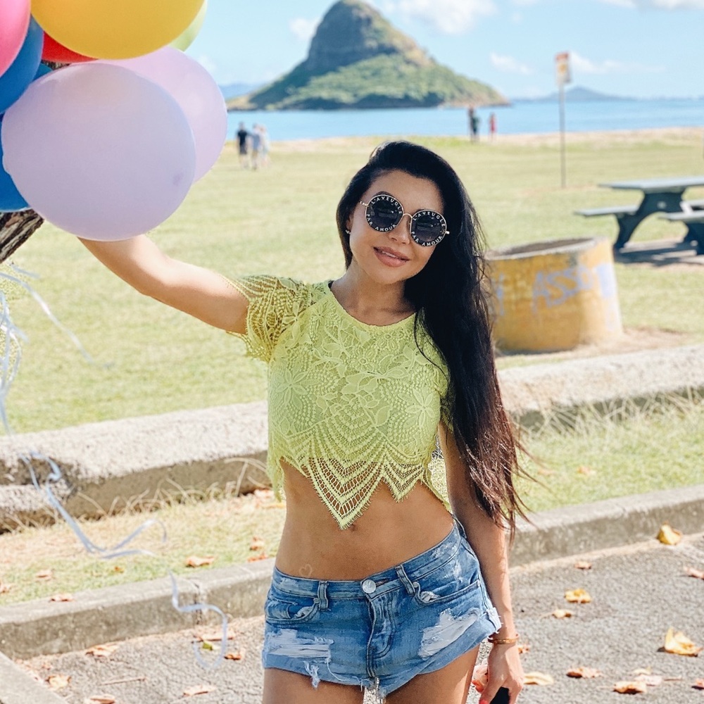 FOR LOVE & LEMONS Luna Yellow Lace Crop Top Small